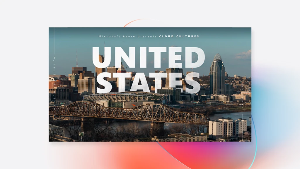 A decorative image that stays United States over a skyline from a city in the American rust belt