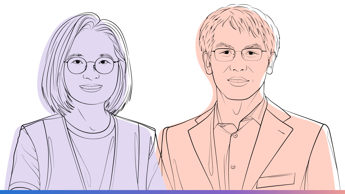 Illustrated headshots of Hongxia Hao (left) and Bing Lv (right).